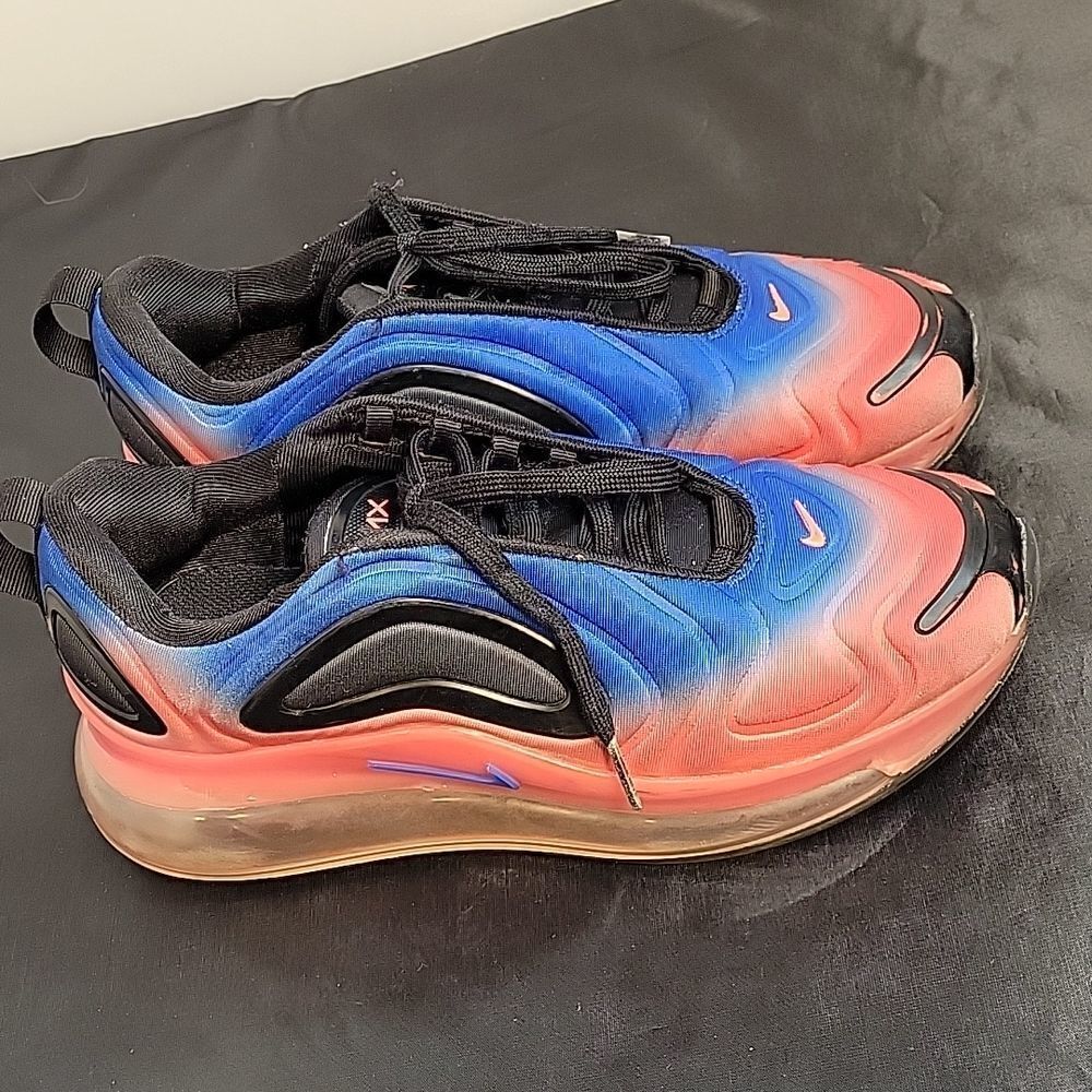 NIKE AIR MAX 720 GS BLACK RACER BLUE LACE-UP CLOSURE SNEAKER G1 - Picture 4 of 15